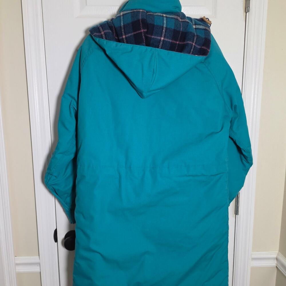 L.L. Bean Women's XL Baxter State Parka Jacket Teal Plaid Wool Lined Hooded USA - Picture 4 of 10